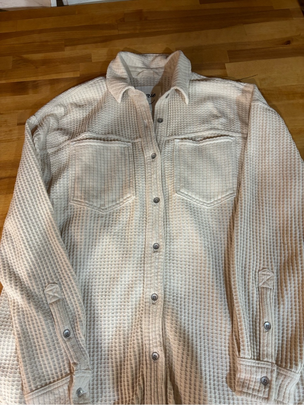 aerie women’s Cream Waffle Knit Button-Down Shirt - xsmall